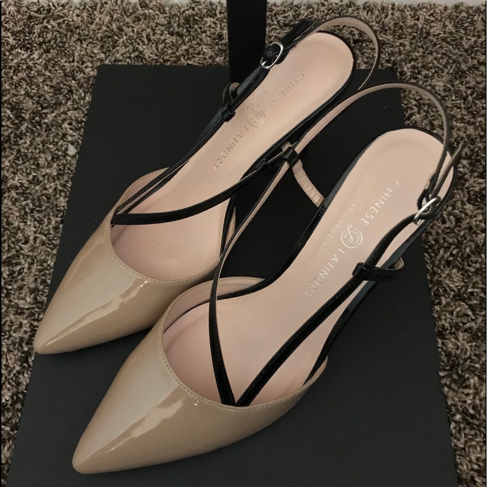 Chinese Laundry cream/black sling back heels 9.5